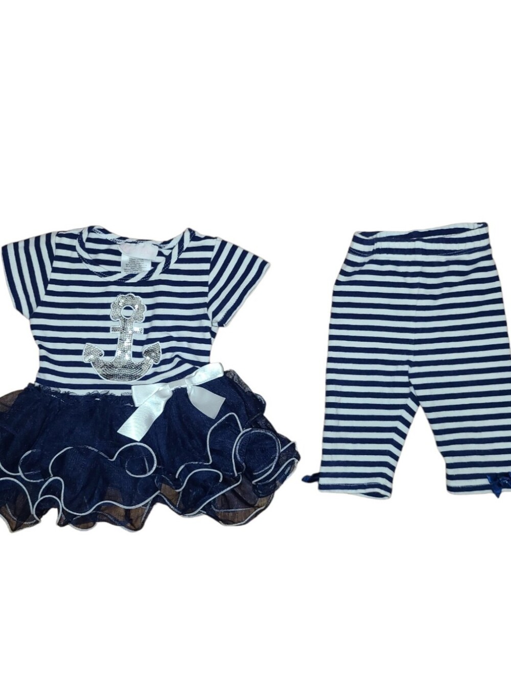 Bonnie Baby Sailor Navy Blue Sequin Anchor Tutu Dress Leggings Set 3-6M Costume